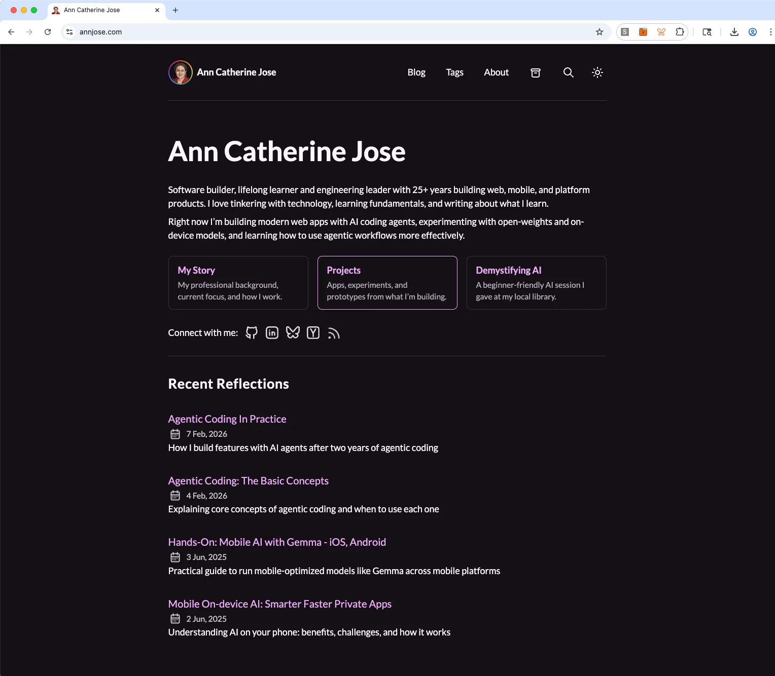 New homepage in Astro in dark mode