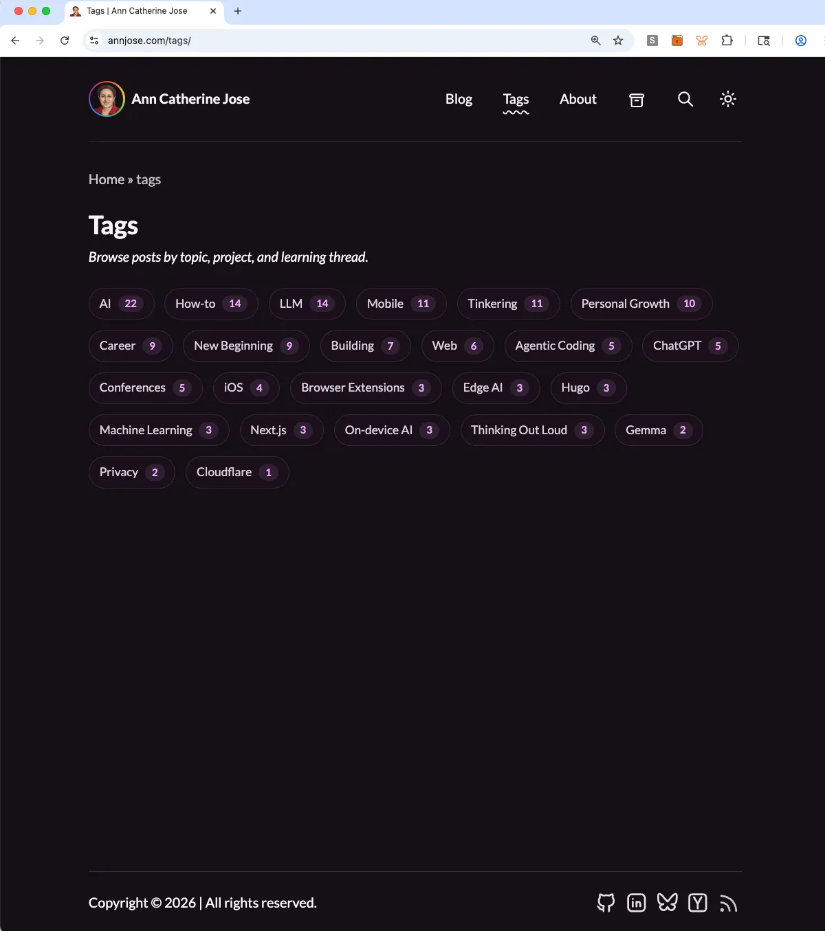 Tags page in Astro