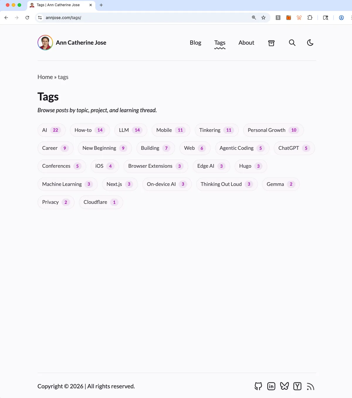 New Tags page in Astro