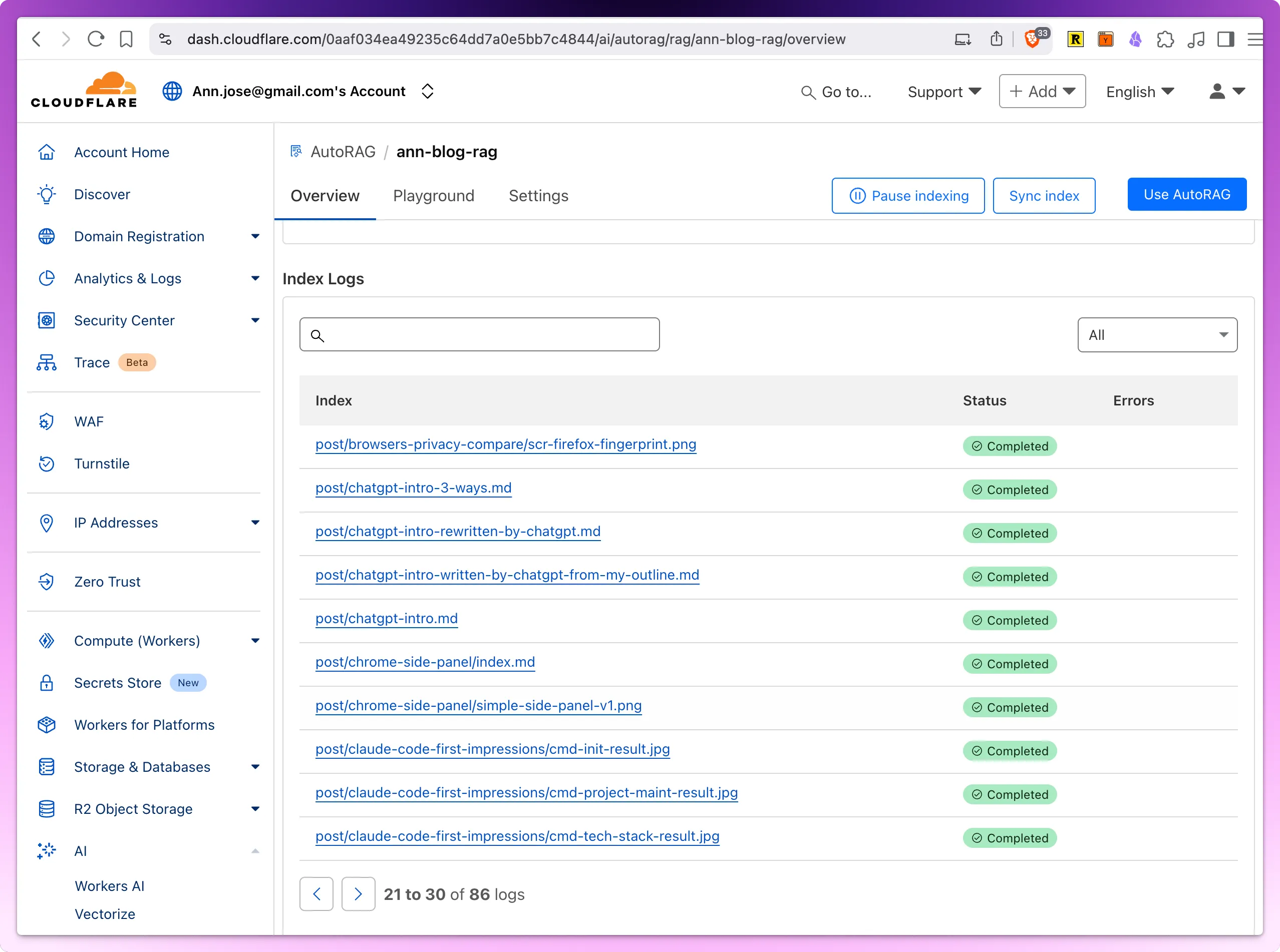 Indexing - completed