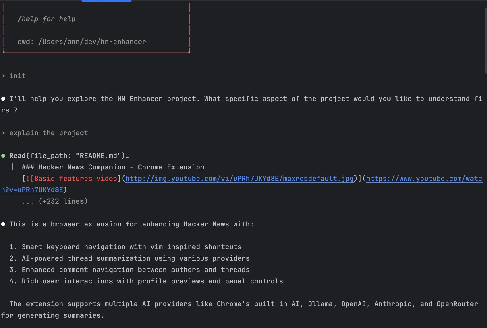 Result of init command