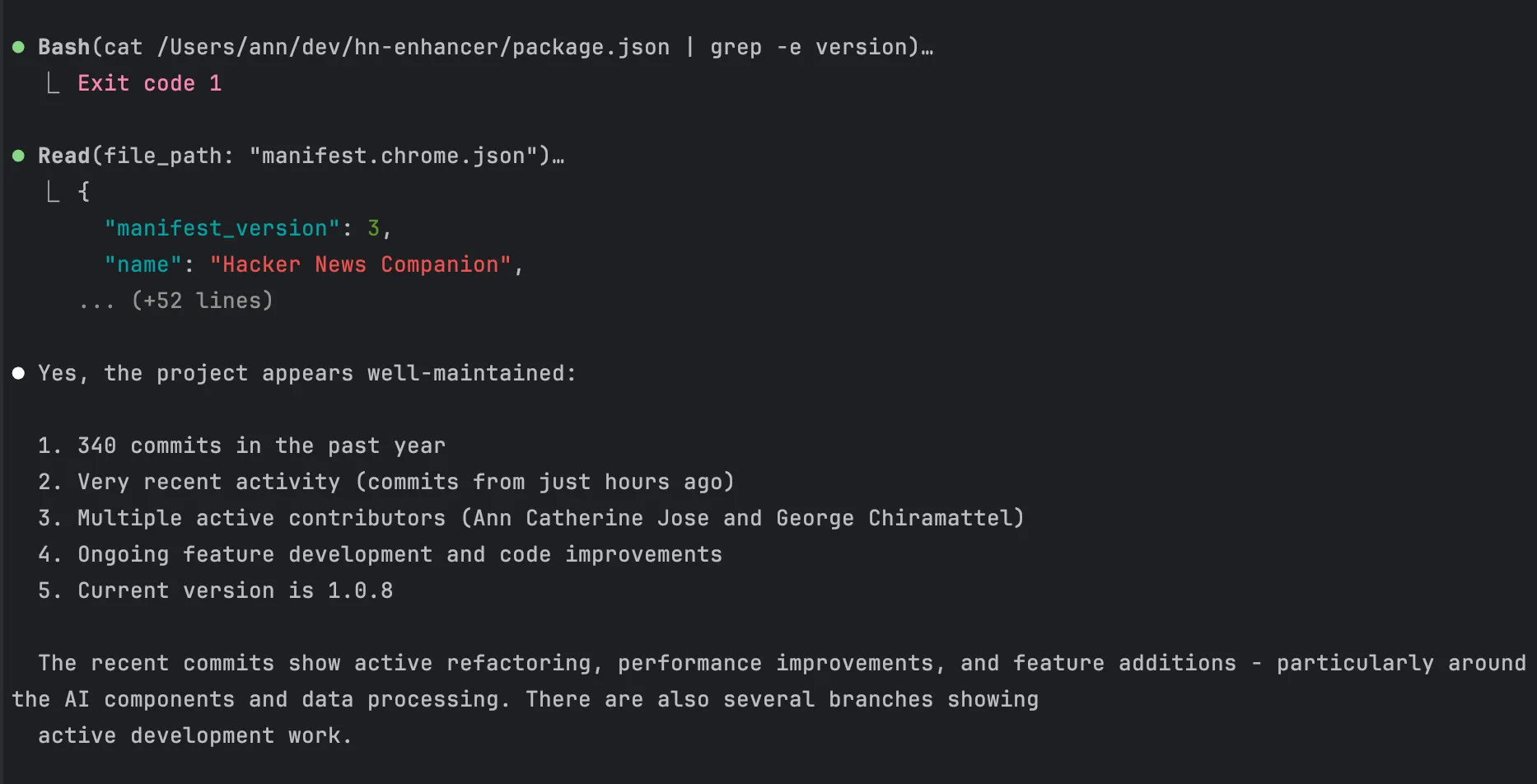 Result of project maintenance question