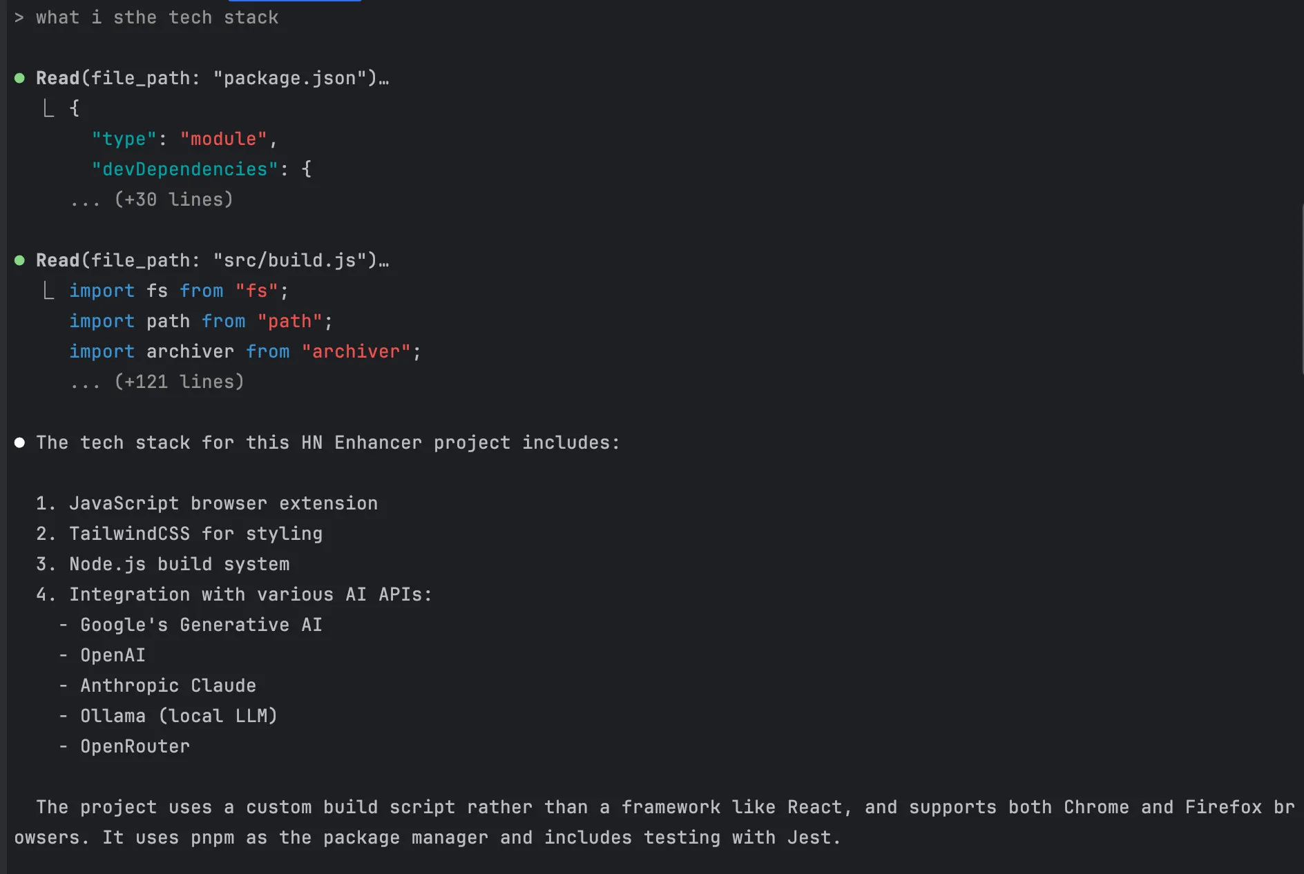 Result of tech stack question