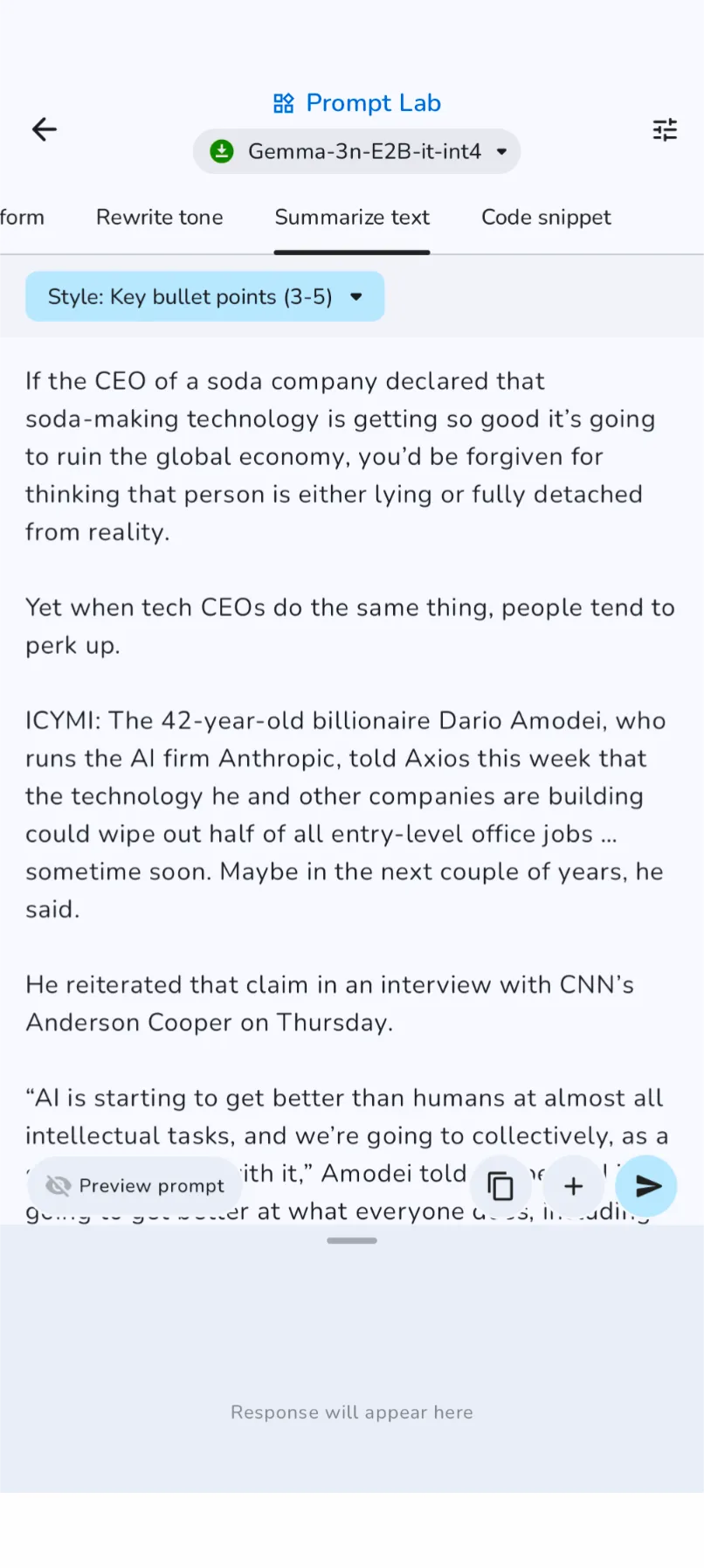 Summarize using Gemma 3n