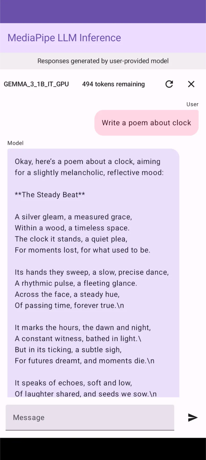 MediaPipe sample with Gemma 3 - 1B