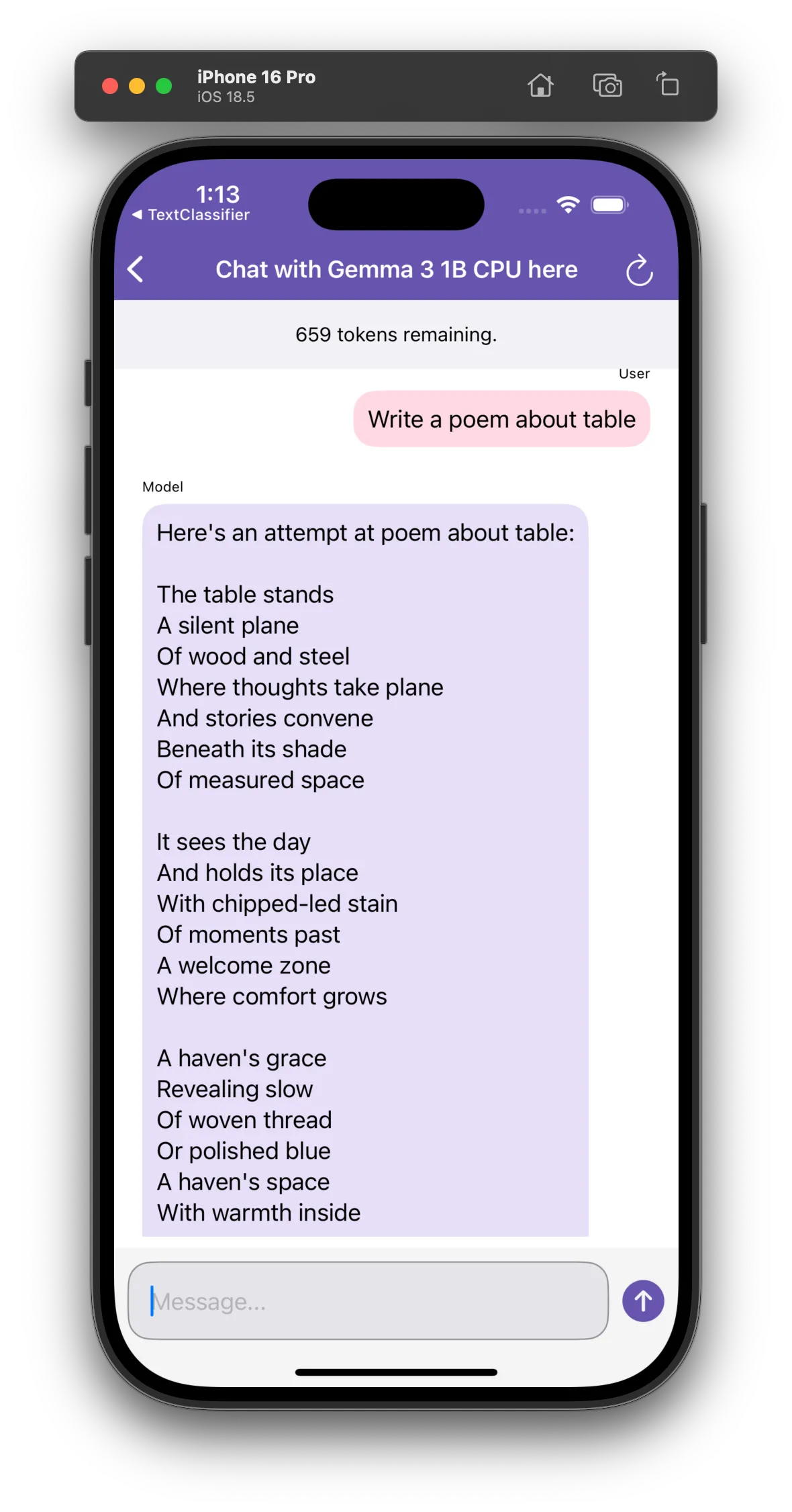 iOS MediaPipe sample with Gemma 3 - 1B