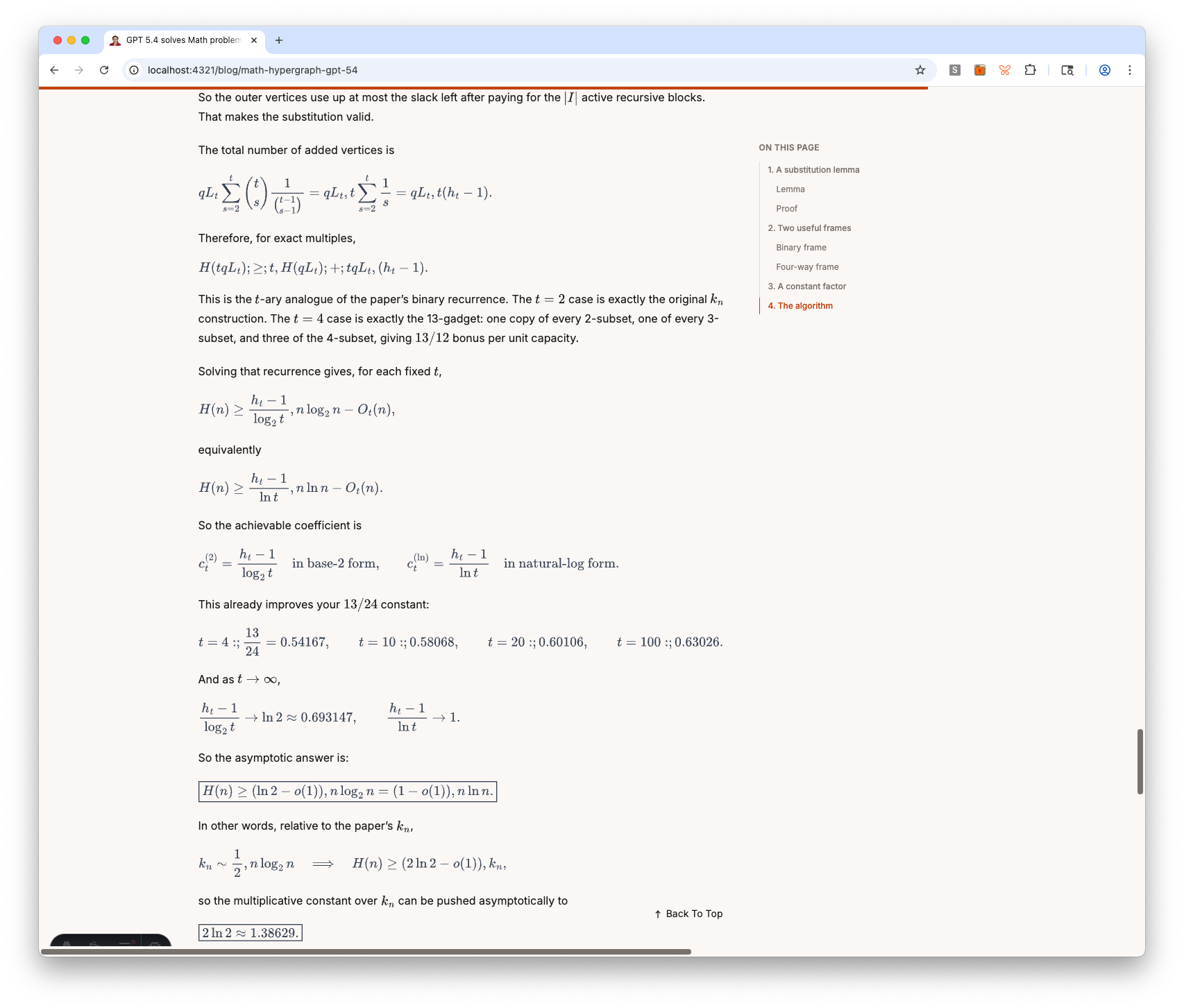 Math rendering with MathJax SVG — complex LaTeX expressions with TOC sidebar