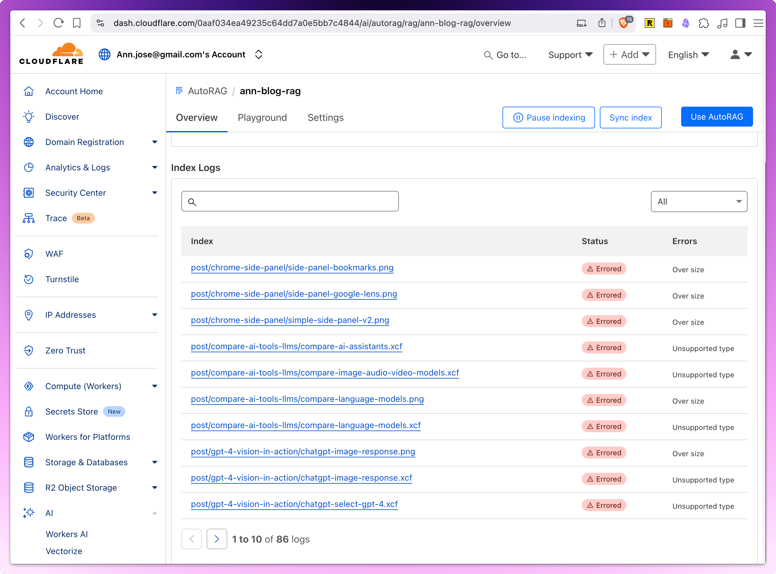 Indexing - errored