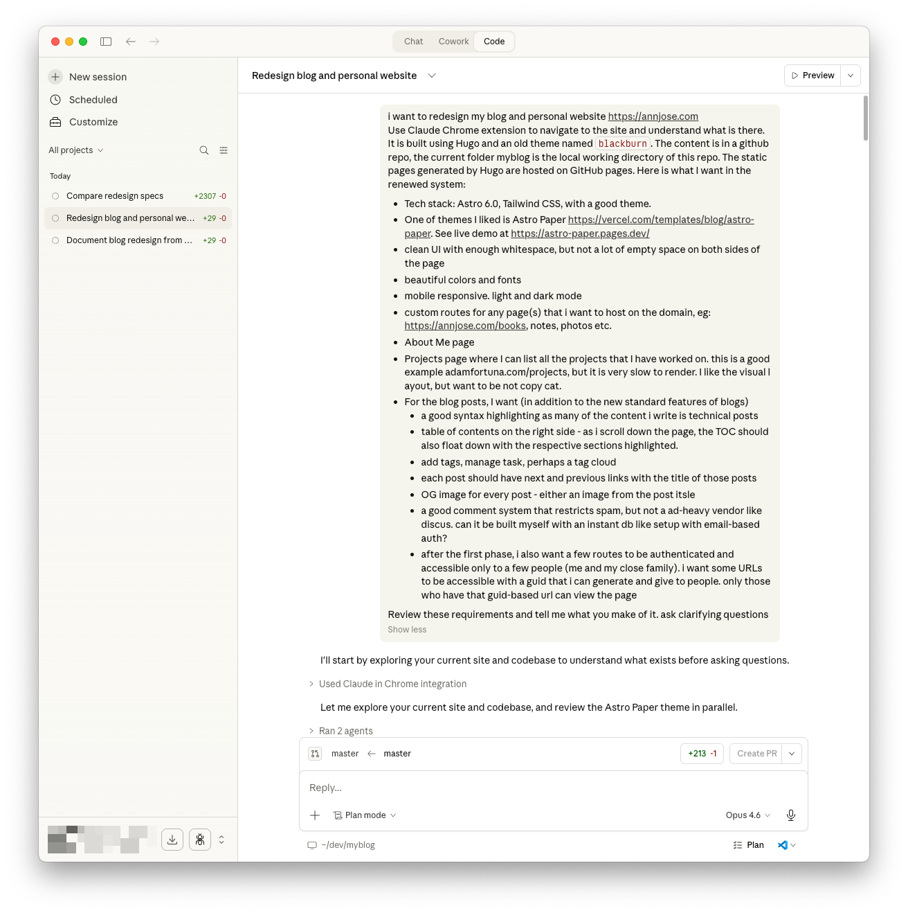 Claude Desktop — the spec creation session