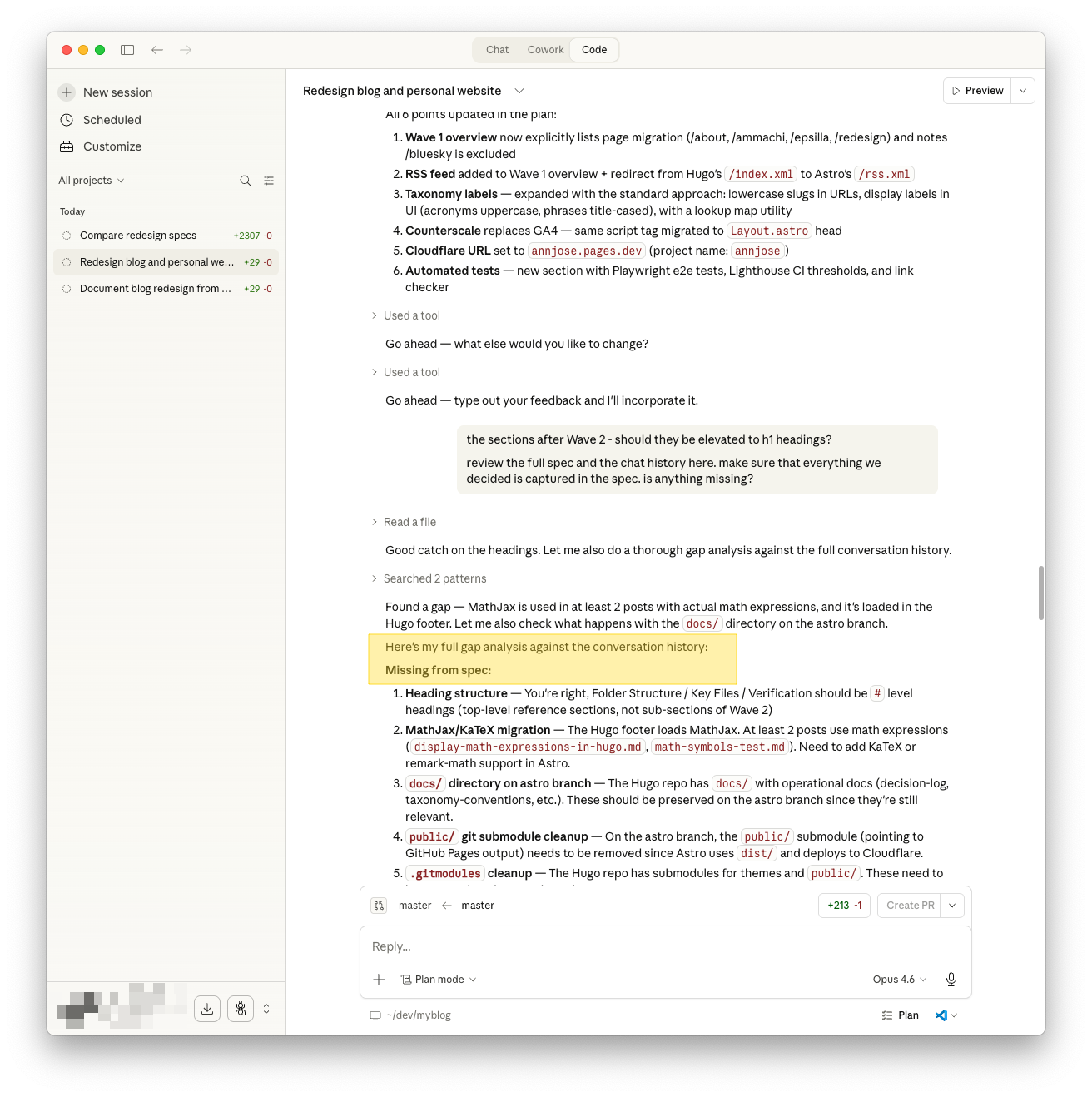 Claude finding gaps in the spec